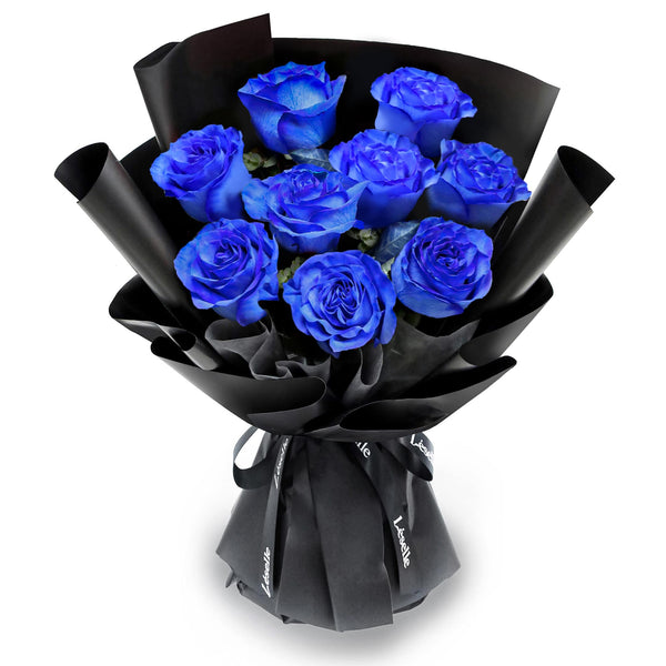 Fresh Flower Bouquet Royal Blue Roses Black Wrapper Leselle