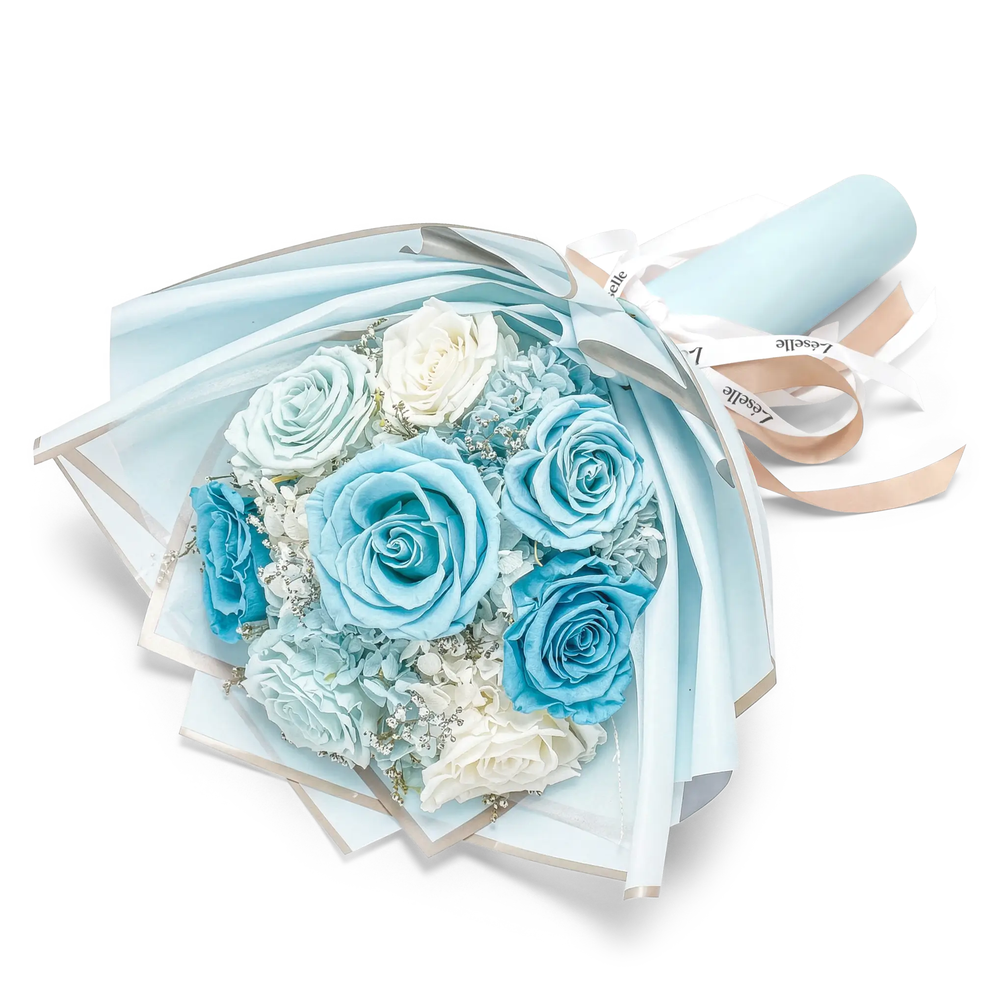 Preserved Flower Bouquet - Baby Blue & White Roses