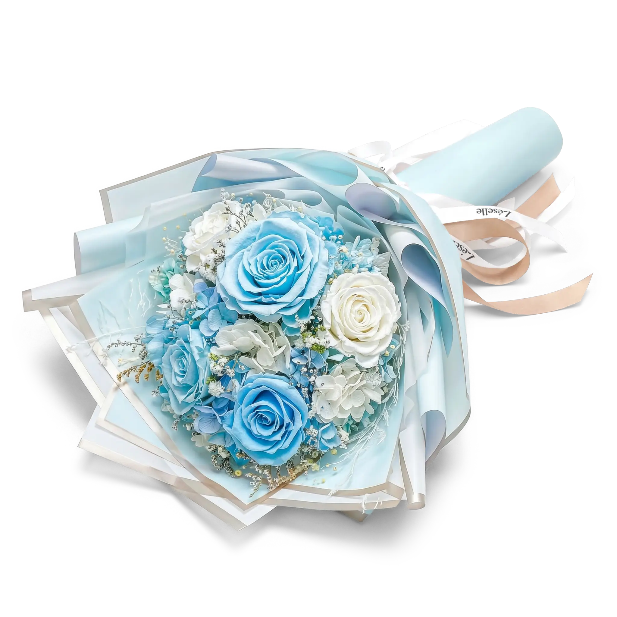 Preserved Flower Bouquet - Baby Blue & White Roses