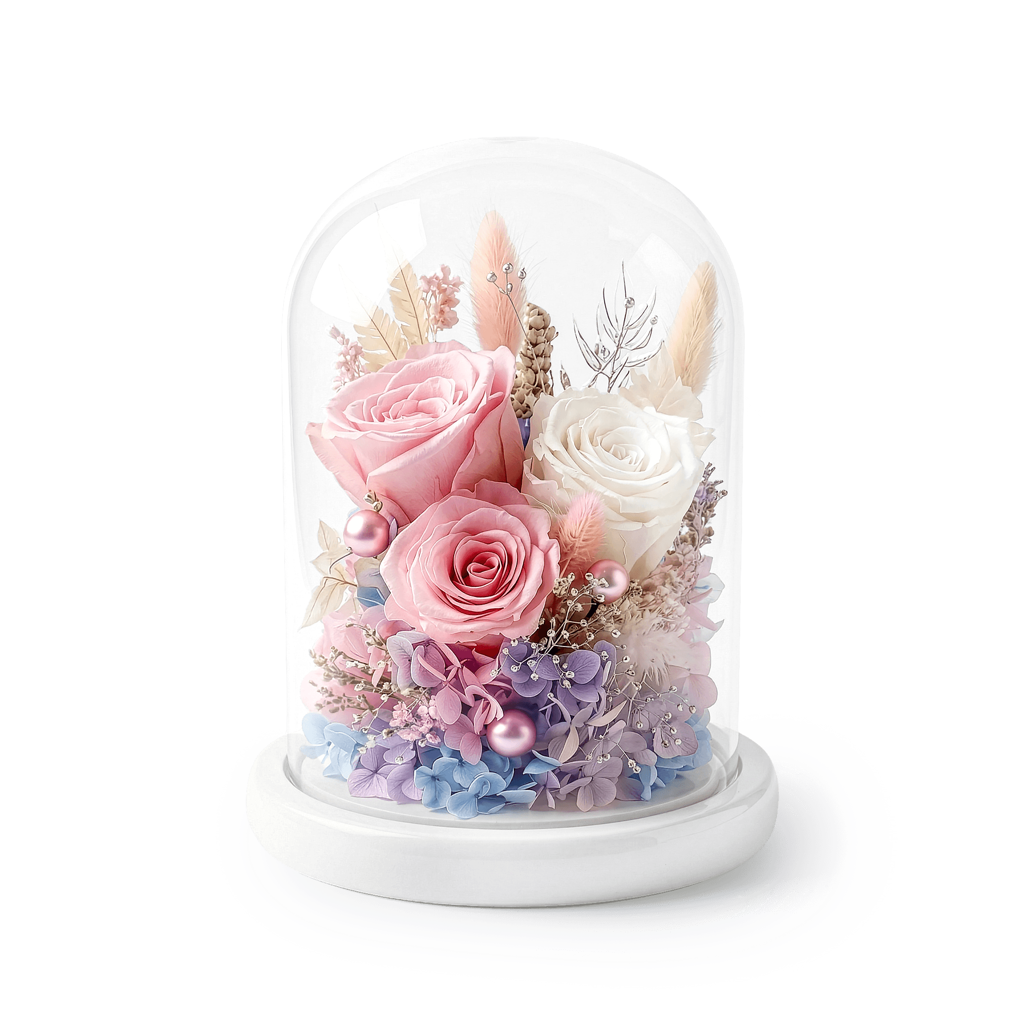 Preserved Rose Magical Bell Jar - Baby Pink / Light Purple