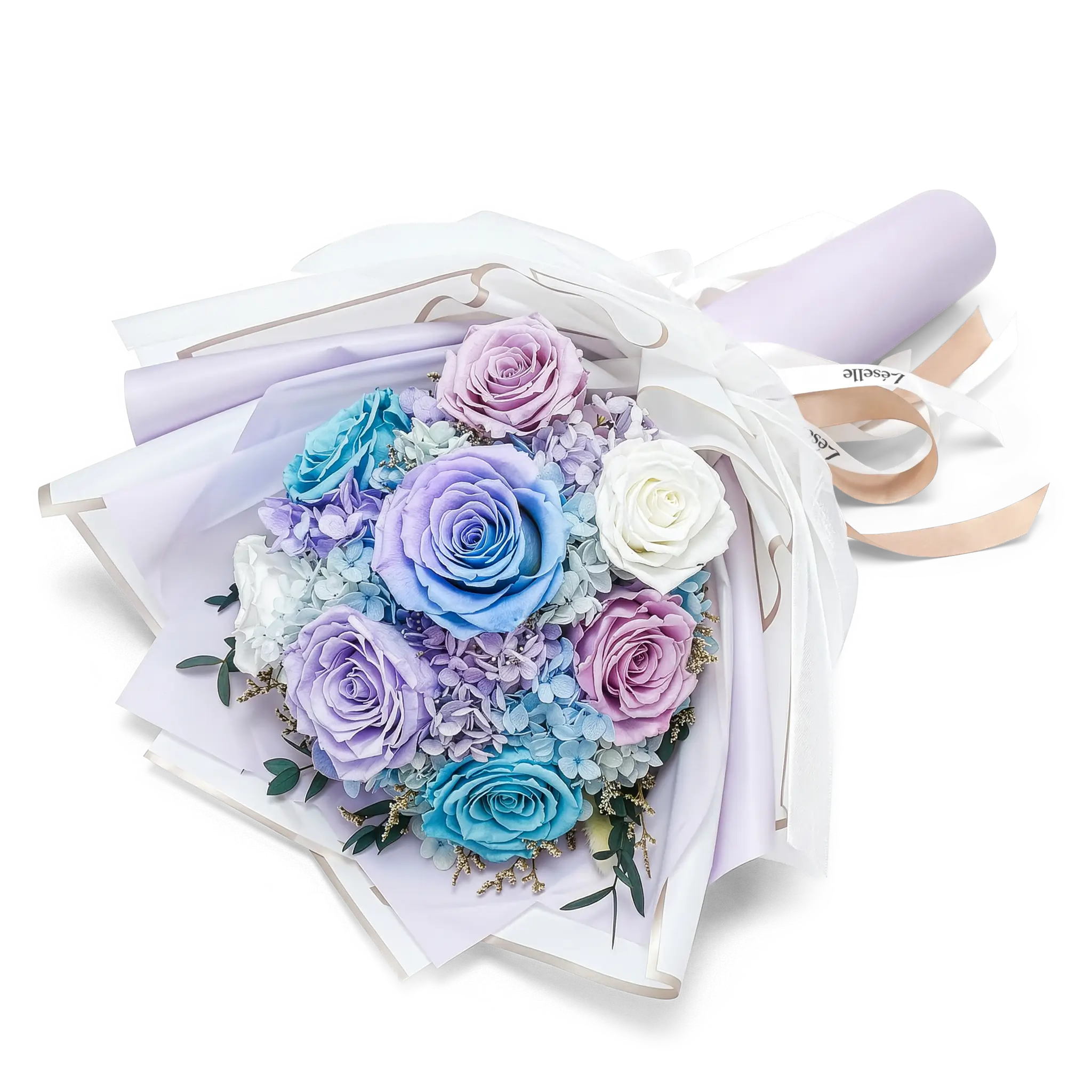Preserved Flower Bouquet - Blue / Purple Two Toned Roses