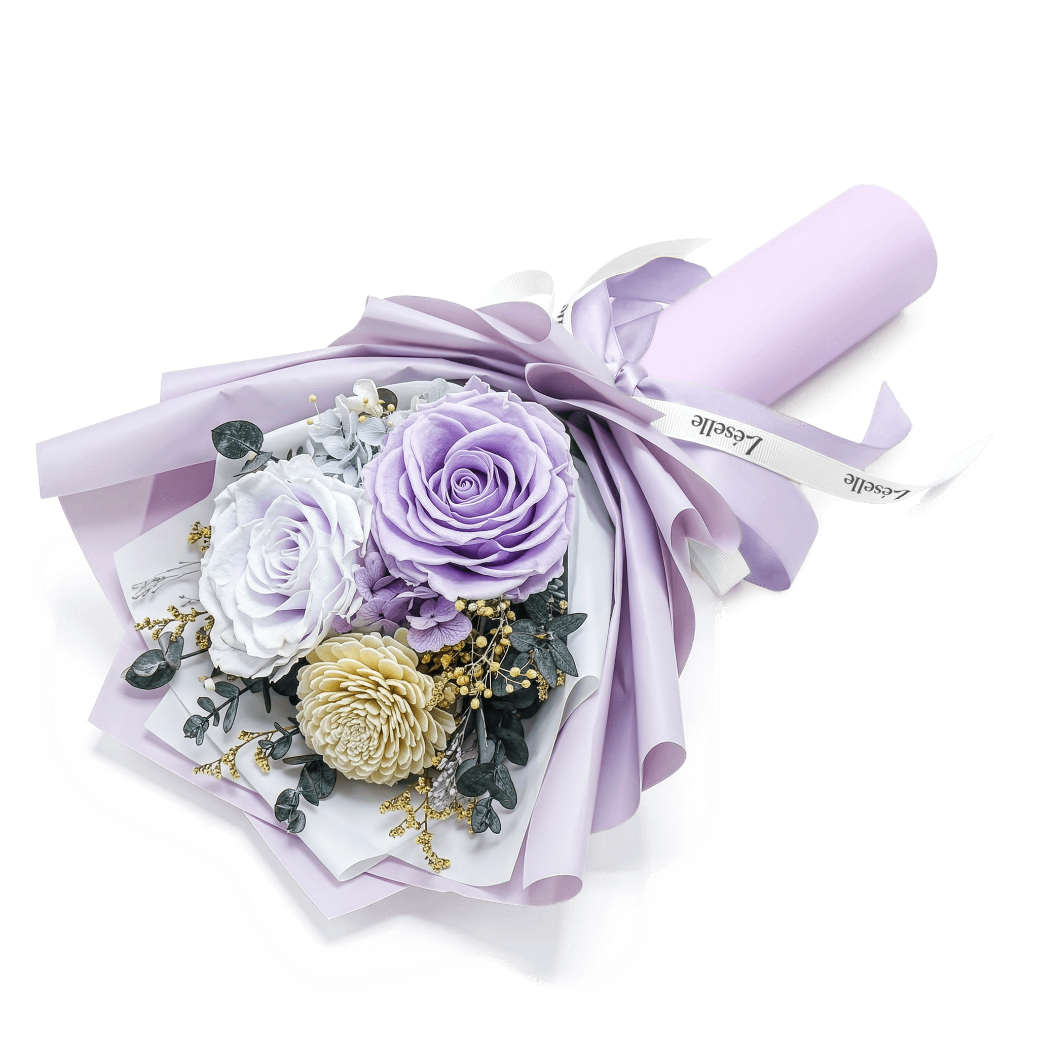 Mini Preserved Rose Bouquet - Lilac & White