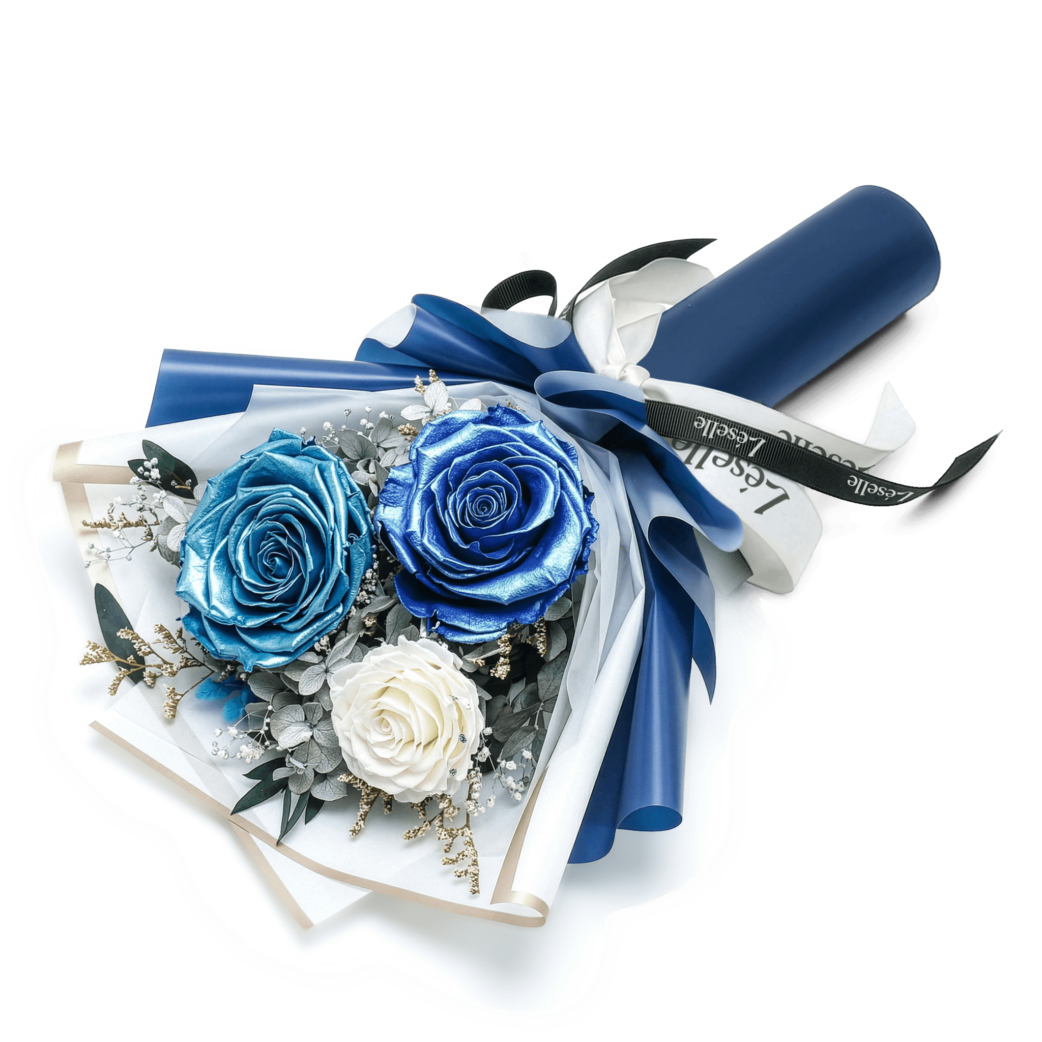 Mini Preserved Rose Bouquet - Metallic Blue