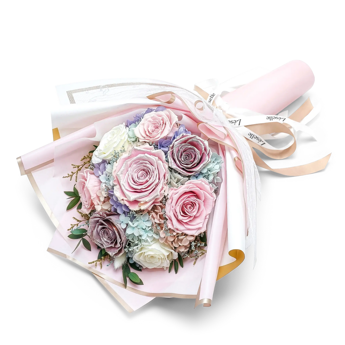 Ethereal Silver & Pink Preserved Rose Bouquet | Léselle Florist HK