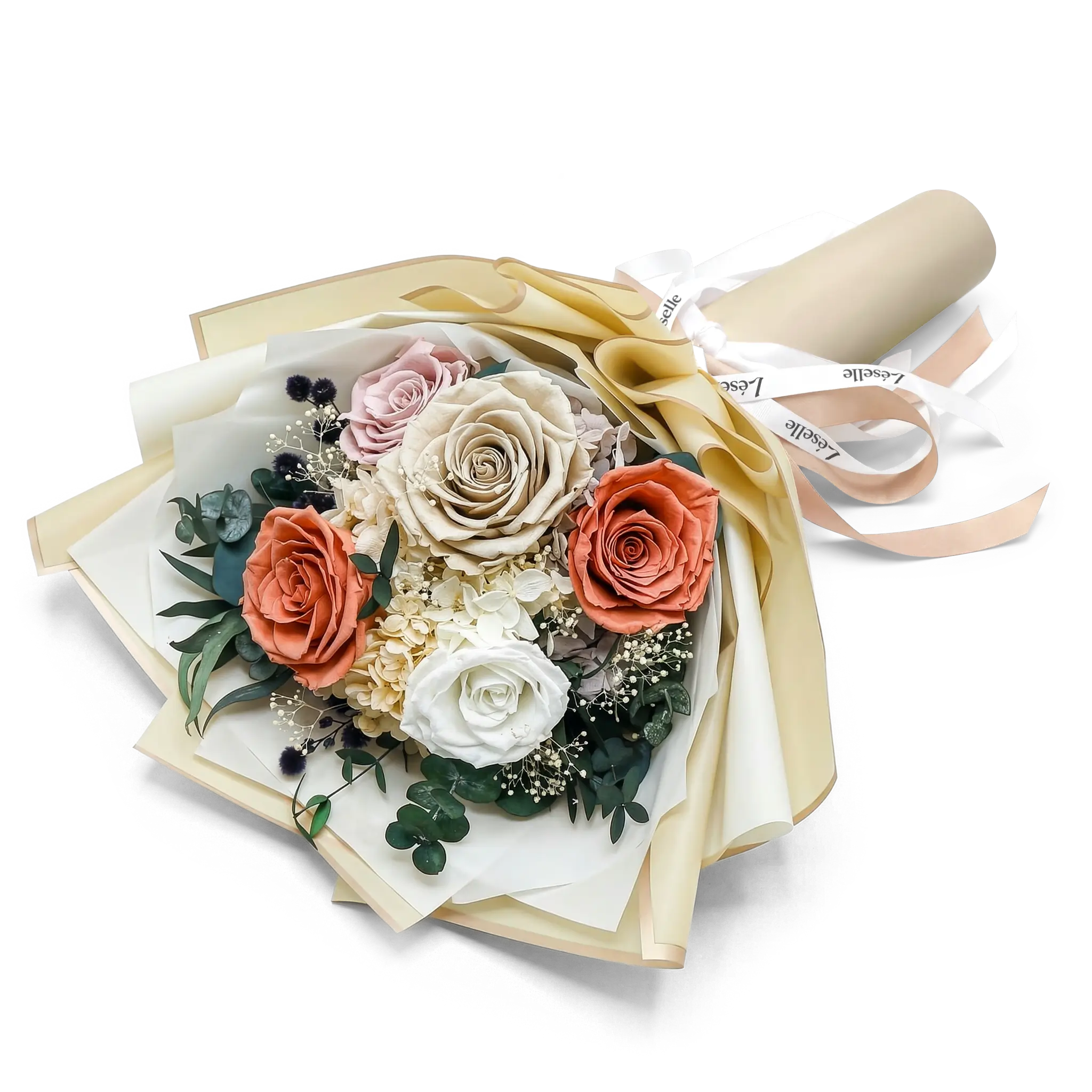 Preserved Flower Bouquet - Milk Tea Roses