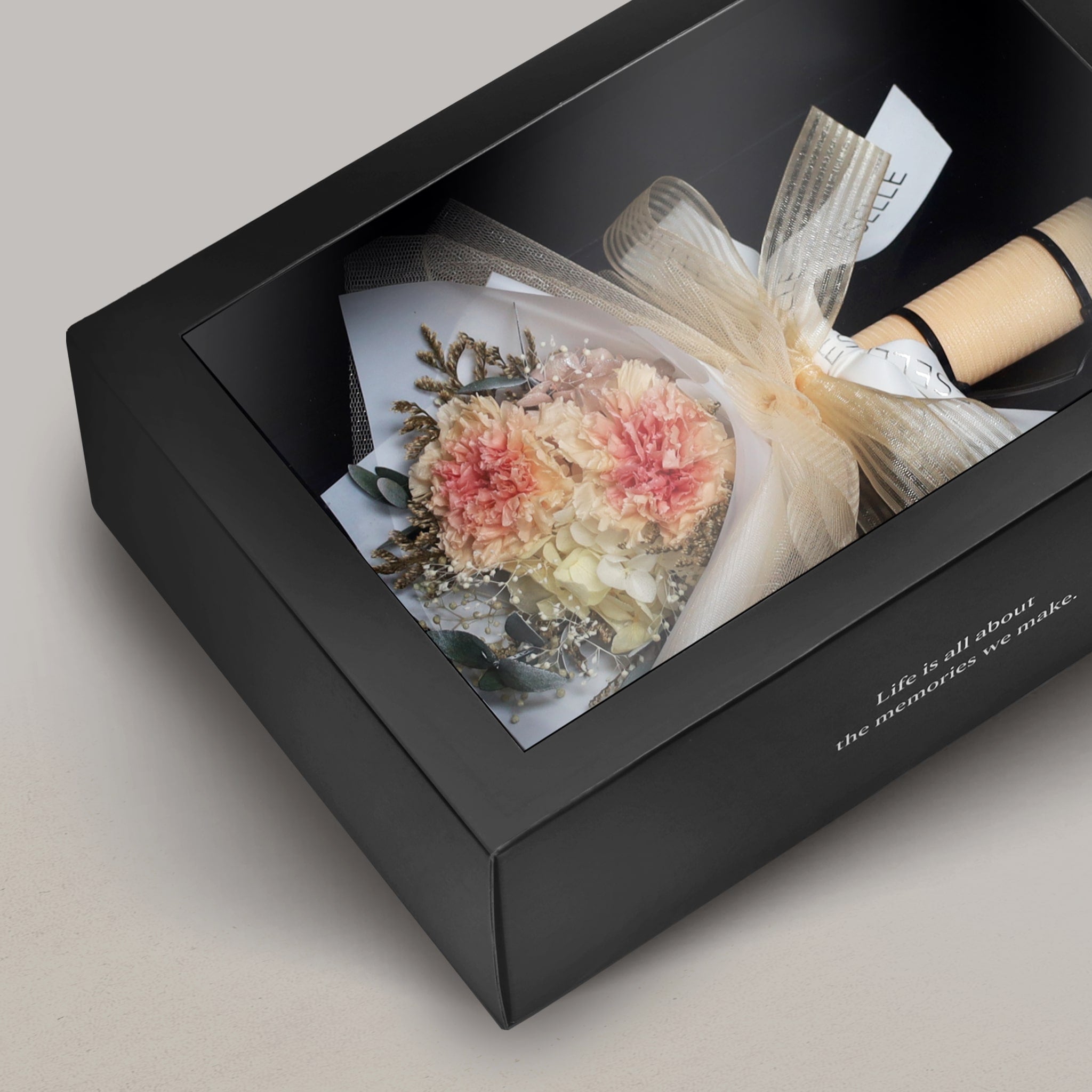 Tender Peach Duo Preserved Carnation Bouquet
