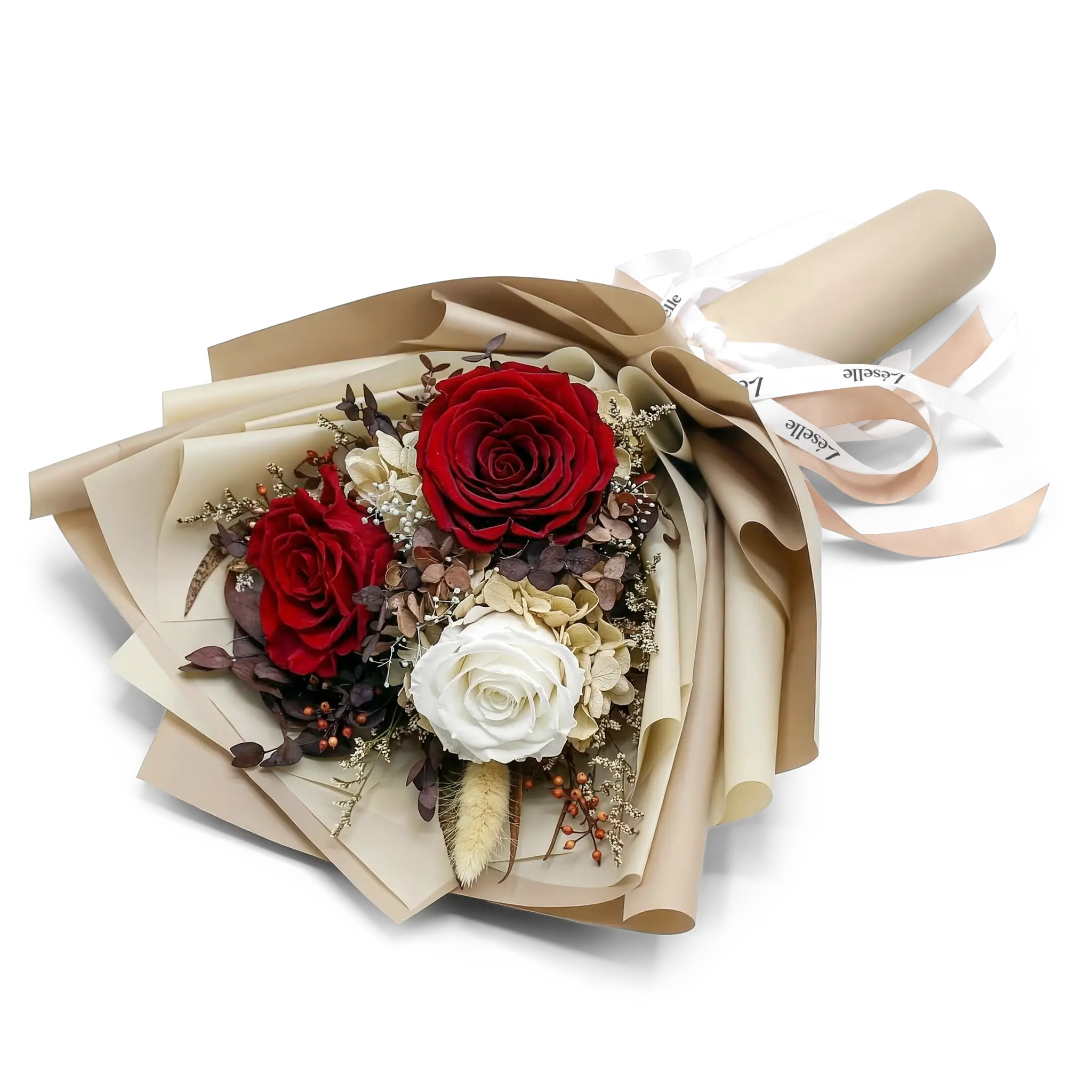 Preserved Flower Bouquet - Red & White Roses