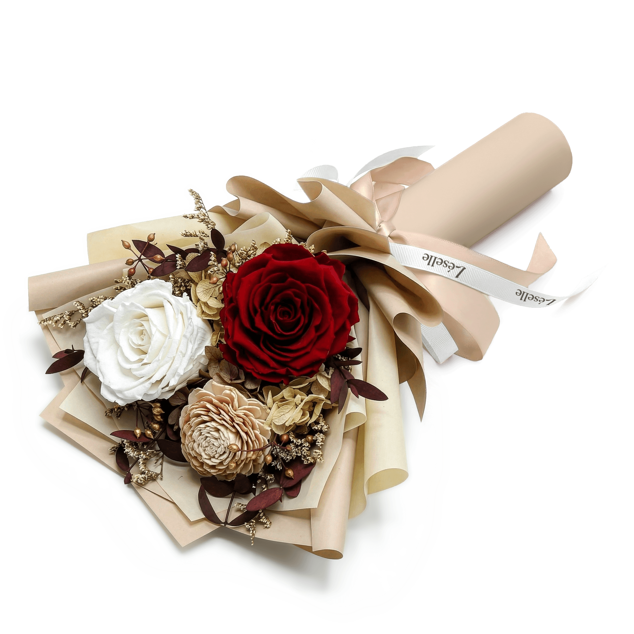 Mini Preserved Rose Bouquet - Red & White