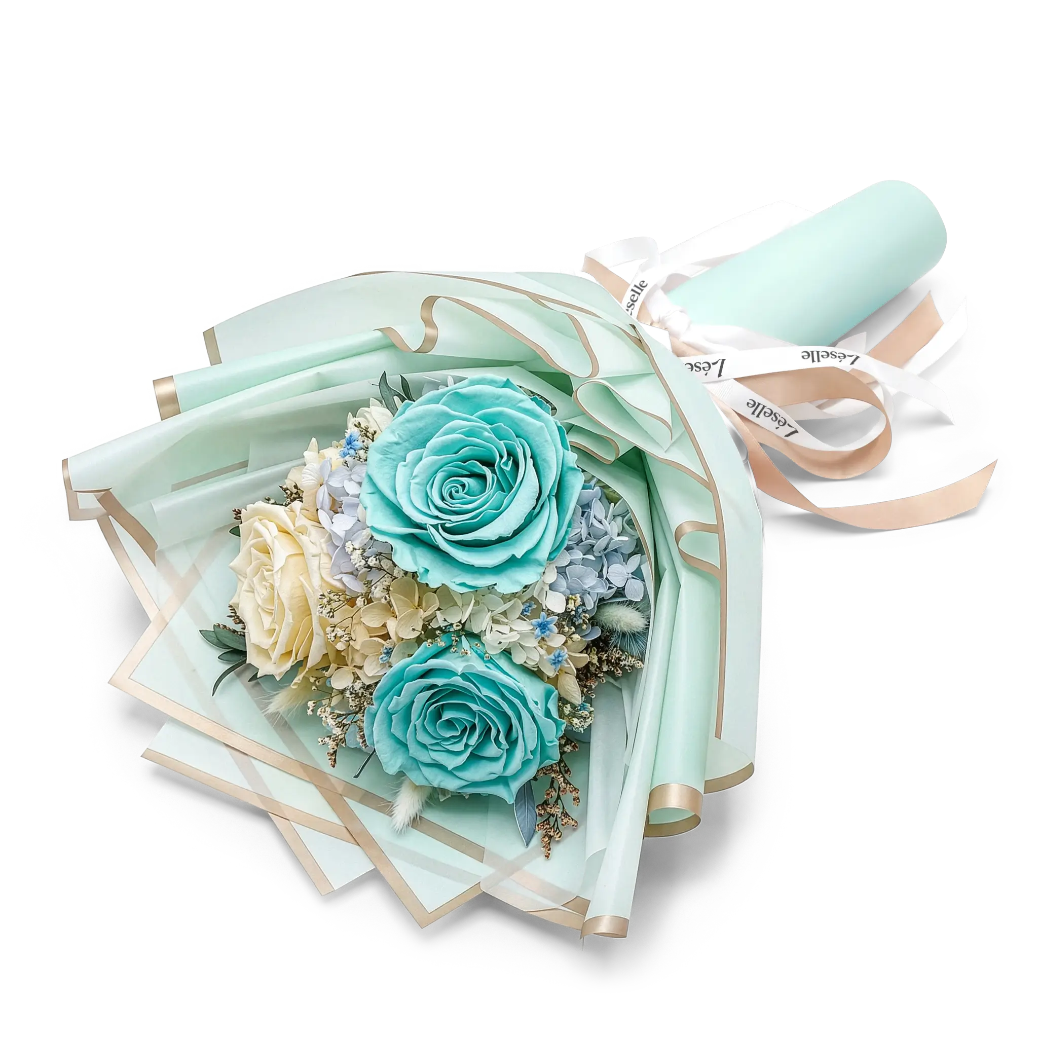 Preserved Flower Bouquet - Tiffany Blue & White Roses