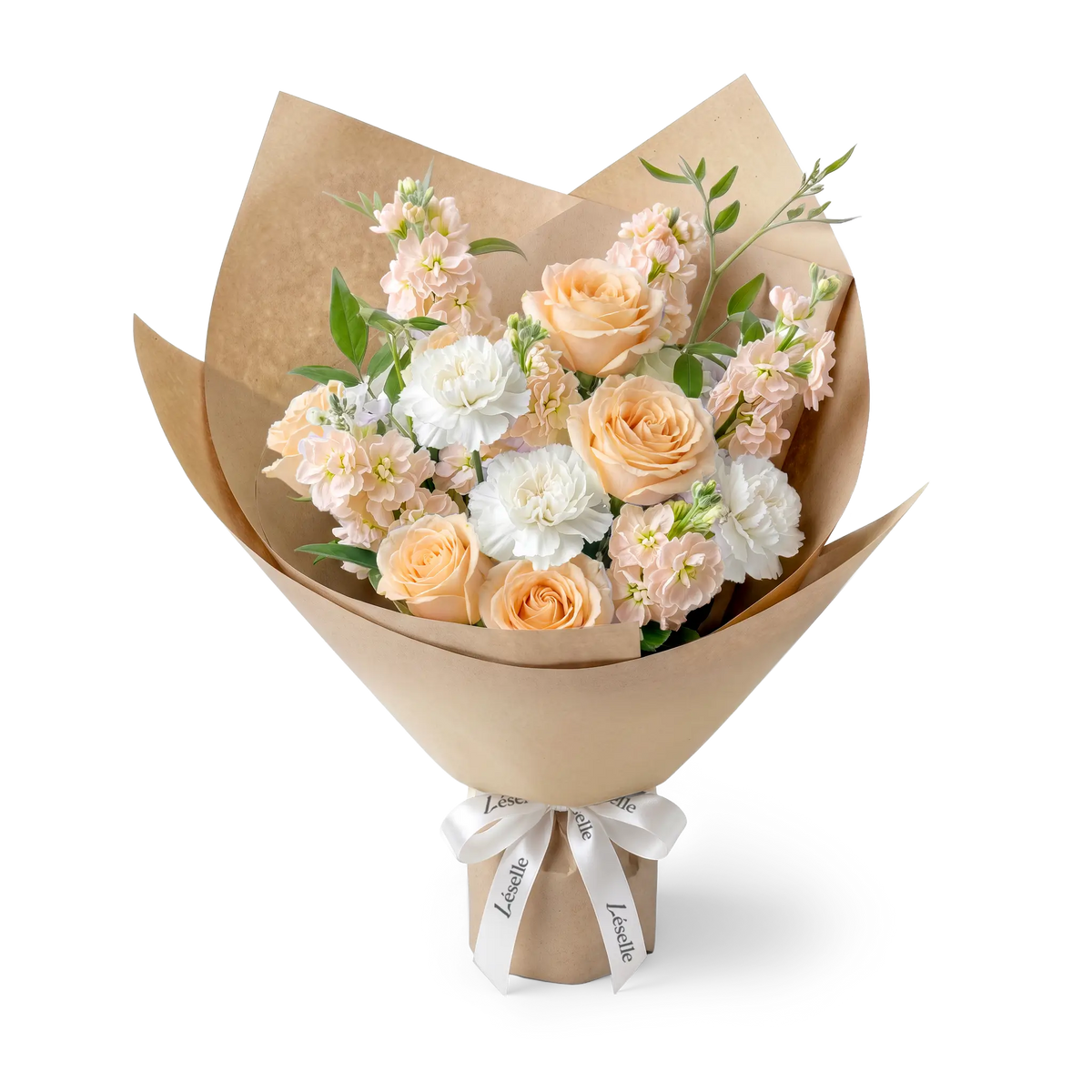 Radiant Apricot Rose & White Carnation Bouquet