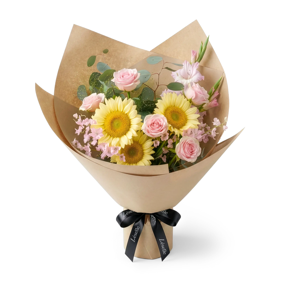 Gentle Radiance Sunflower & Pink Rose Bouquet
