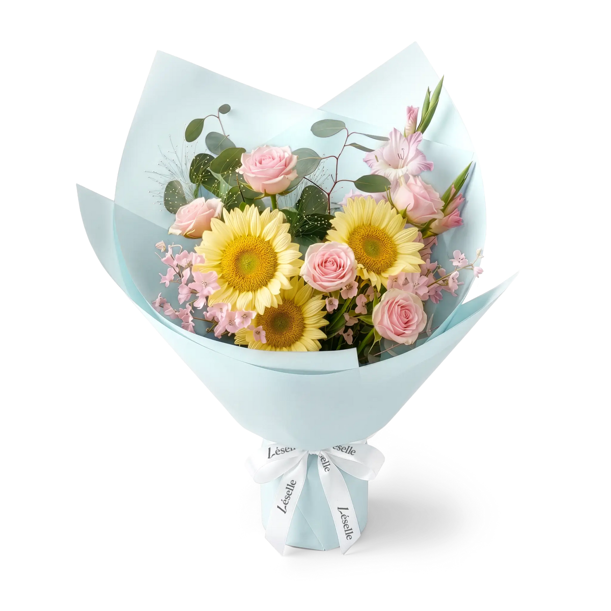 Gentle Radiance Sunflower & Pink Rose Bouquet