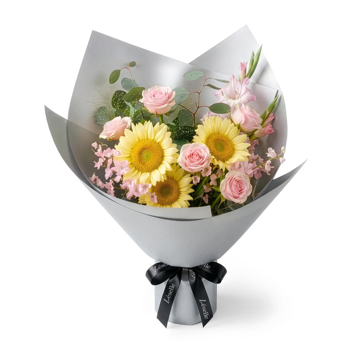 Gentle Radiance Sunflower & Pink Rose Bouquet
