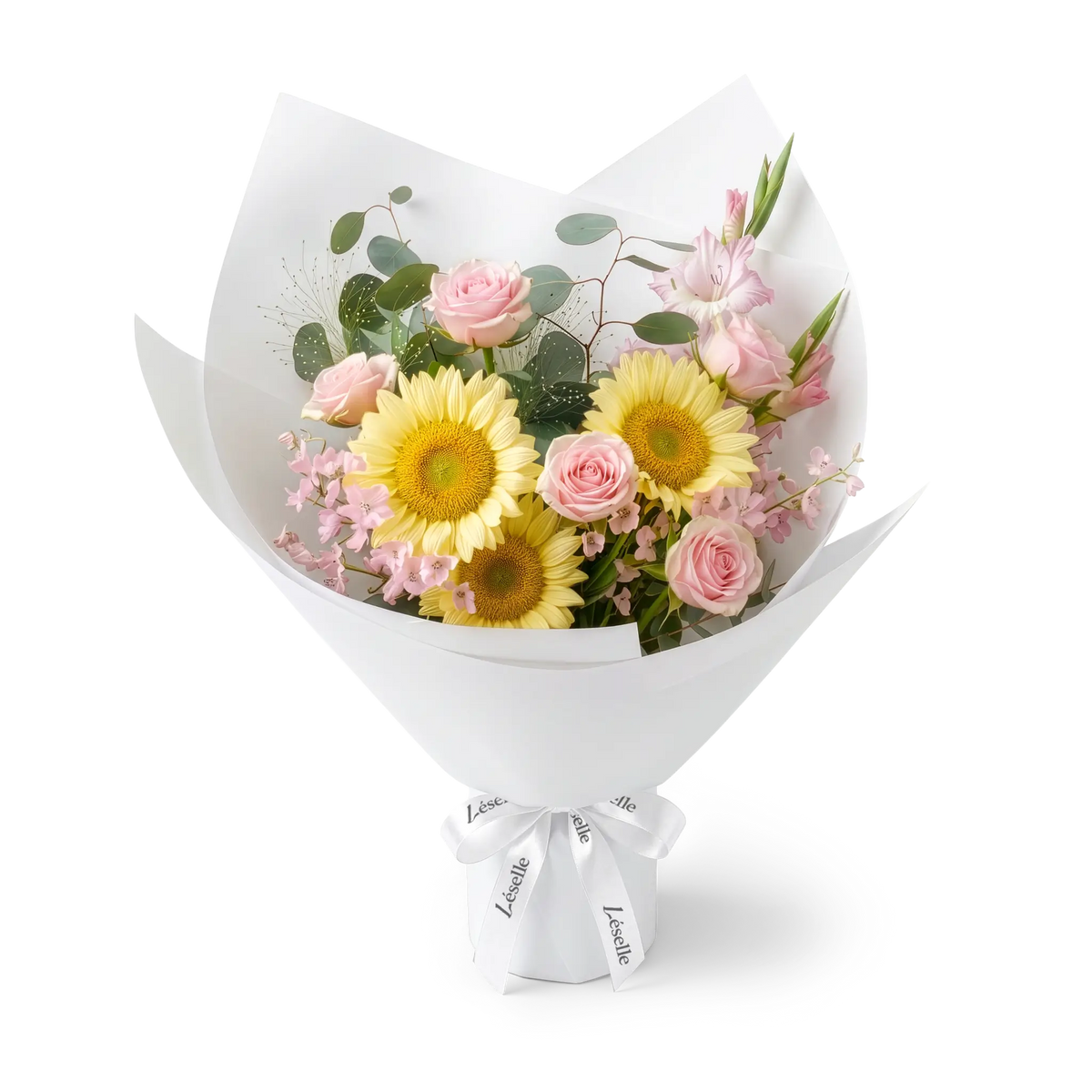 Gentle Radiance Sunflower & Pink Rose Bouquet