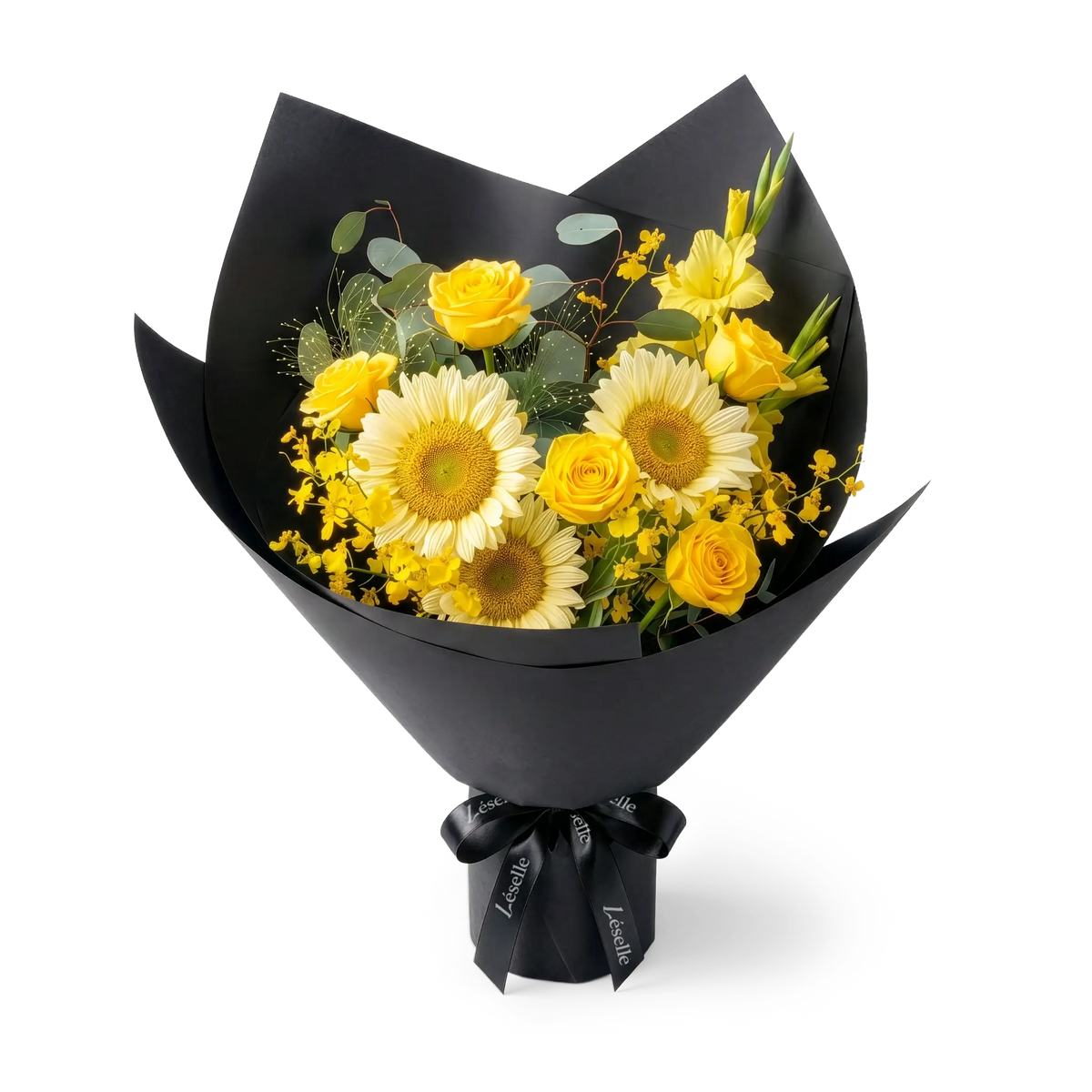 Luminous Gold Sunflower & Yellow Rose Bouquet