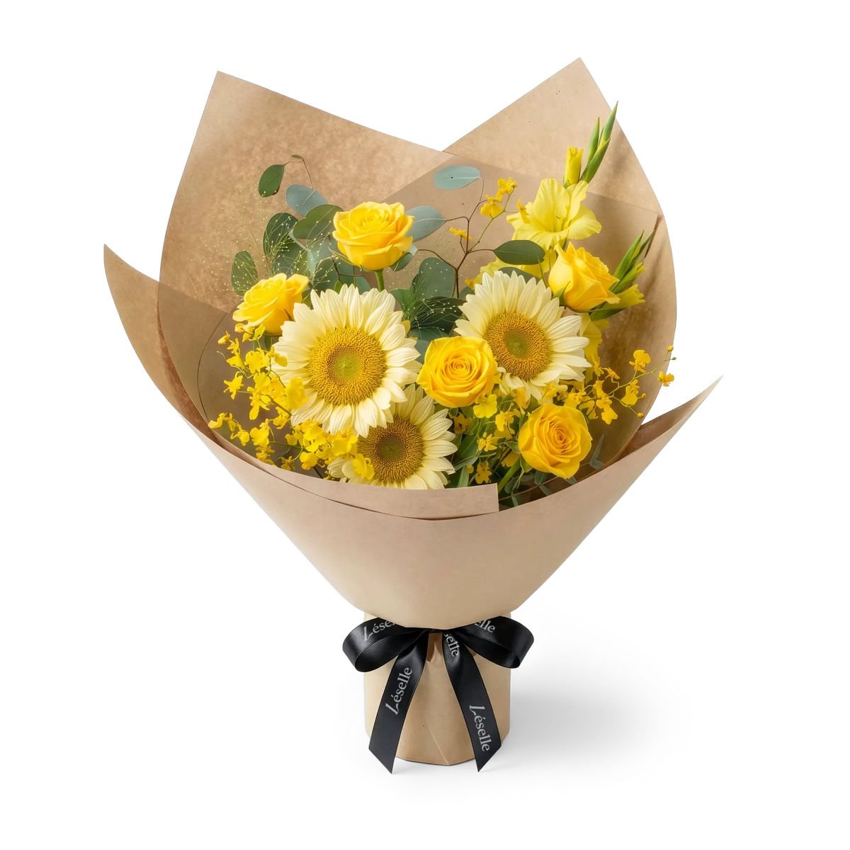 Luminous Gold Sunflower & Yellow Rose Bouquet