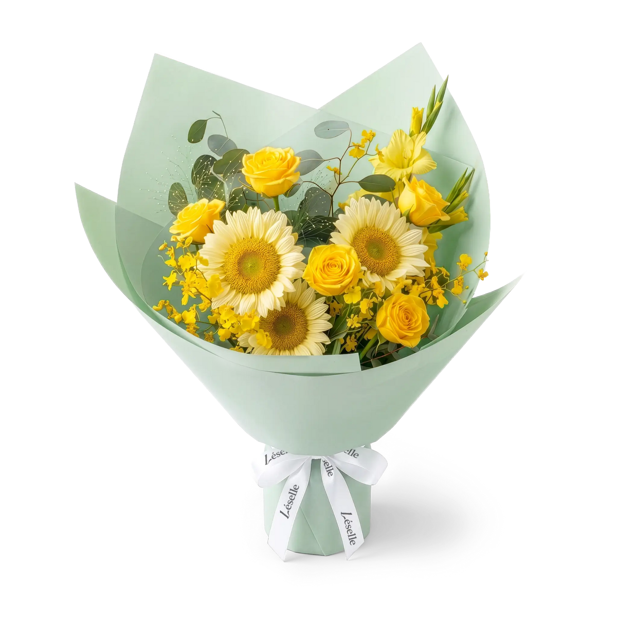 Luminous Gold Sunflower & Yellow Rose Bouquet