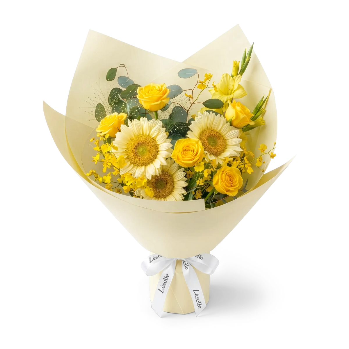 Luminous Gold Sunflower & Yellow Rose Bouquet