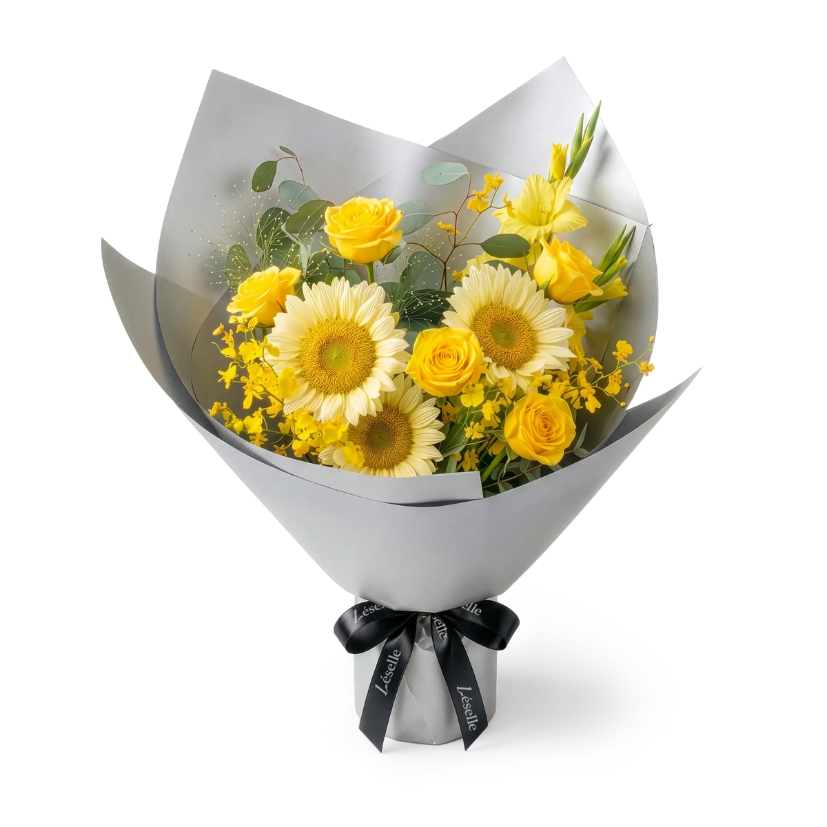 Luminous Gold Sunflower & Yellow Rose Bouquet