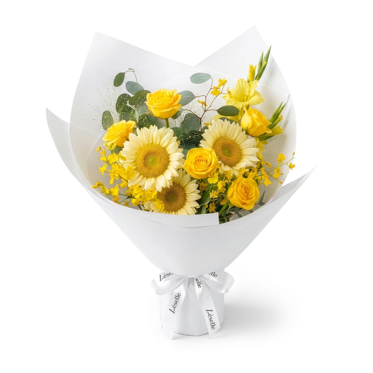Luminous Gold Sunflower & Yellow Rose Bouquet