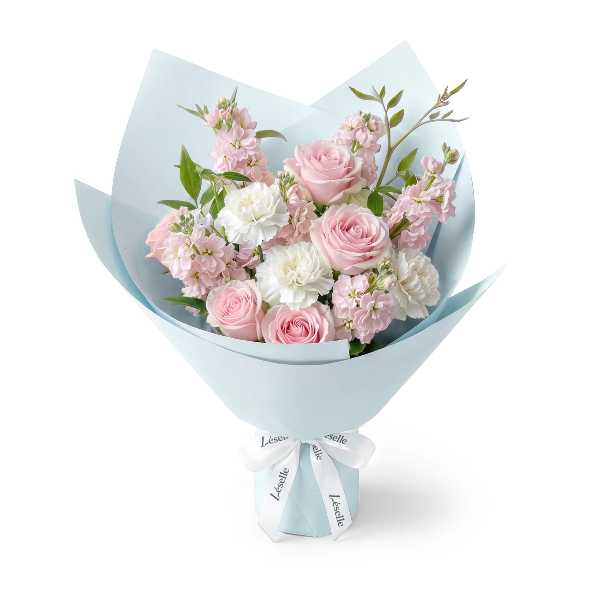 Sweet Pink Rose & White Carnation Bouquet