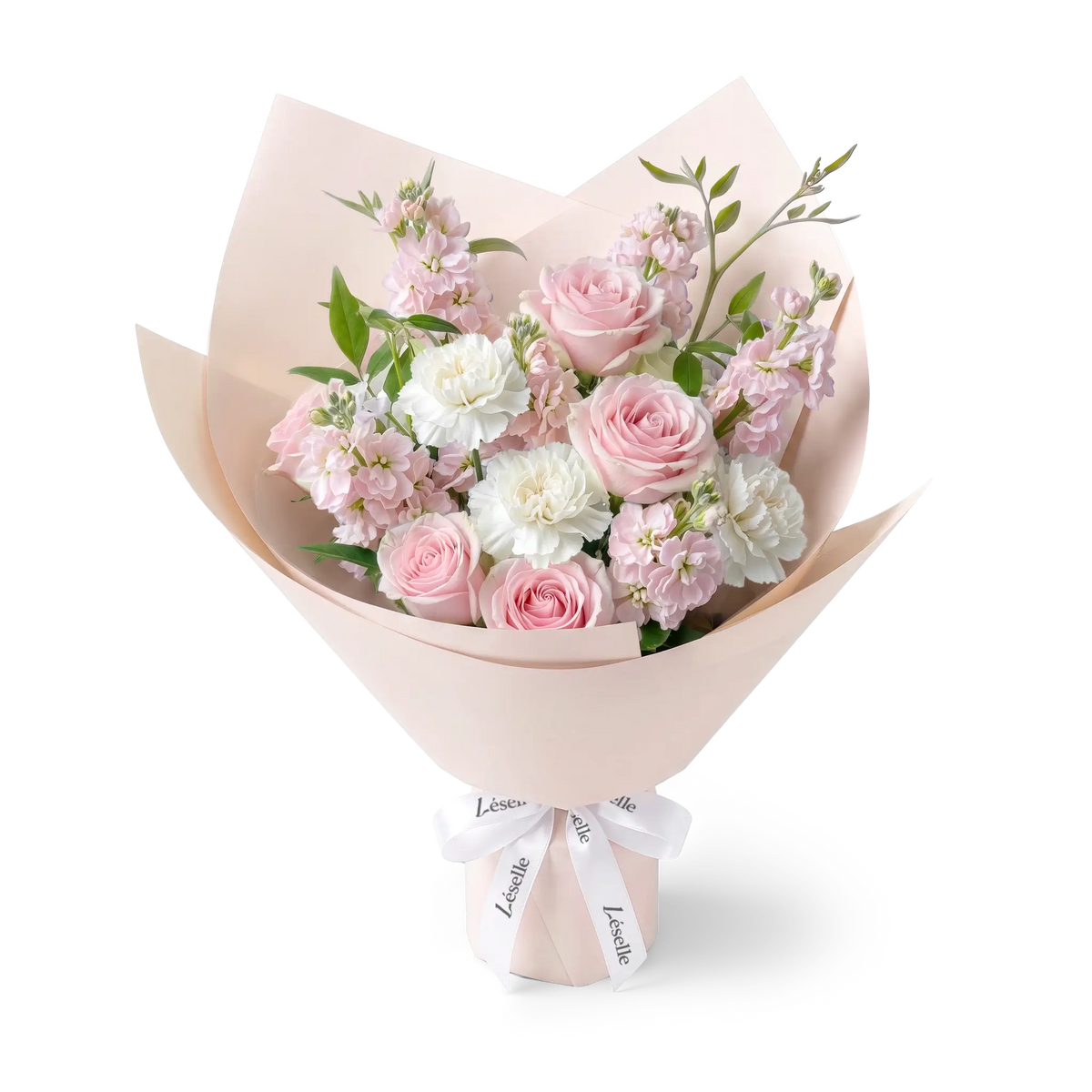 Sweet Pink Rose & White Carnation Bouquet