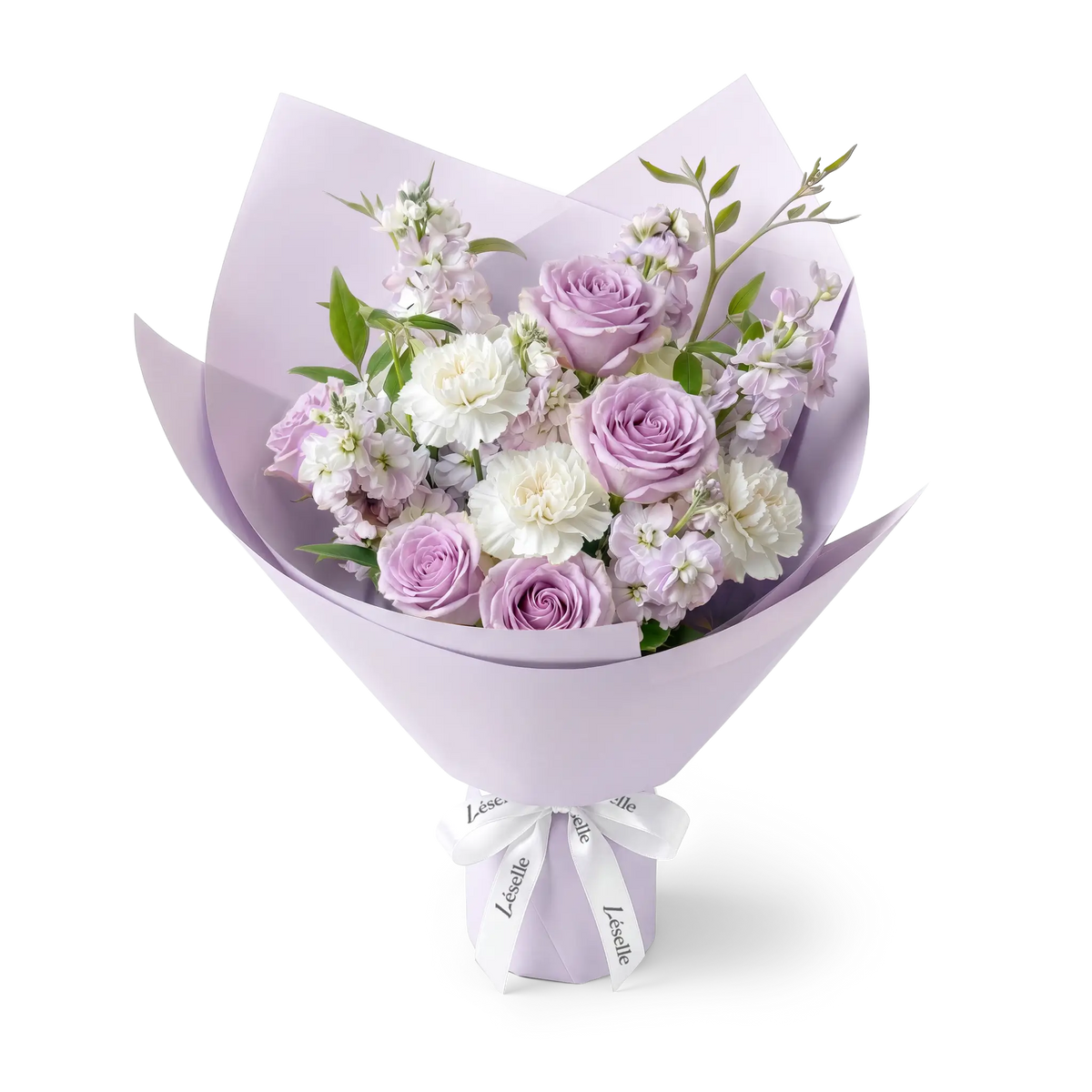 Enchanted Purple Rose & White Carnation Bouquet