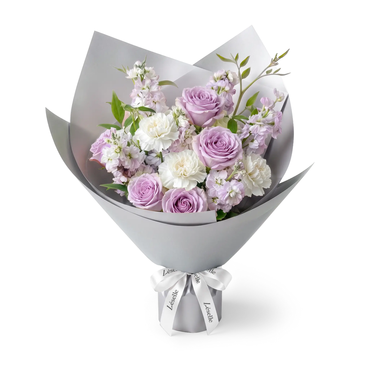 Enchanted Purple Rose & White Carnation Bouquet