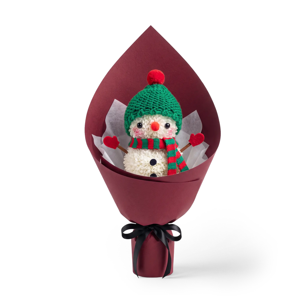 Classic Festive Red & Green Snowman Pompon Bouquet