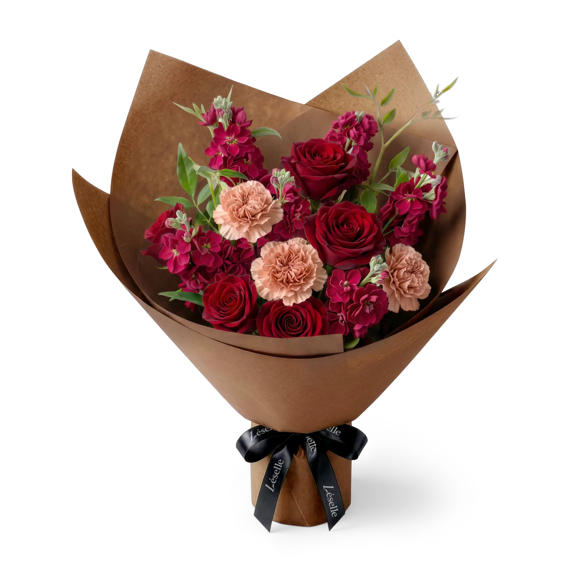 Crimson Rose & Soft Peach Carnation Bouquet