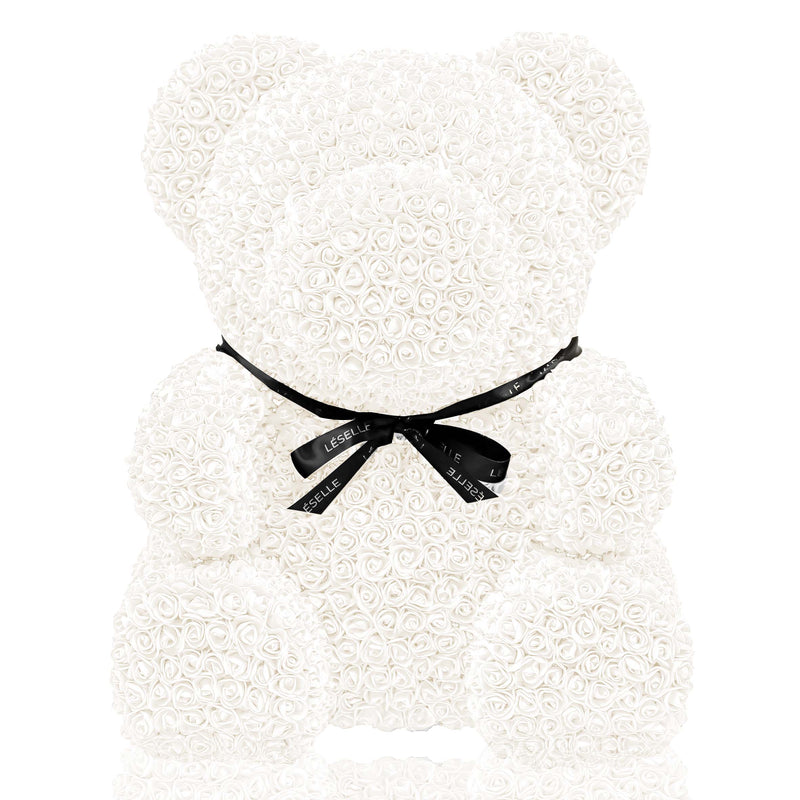 Giant Handmade Rose Bear - Pearl White