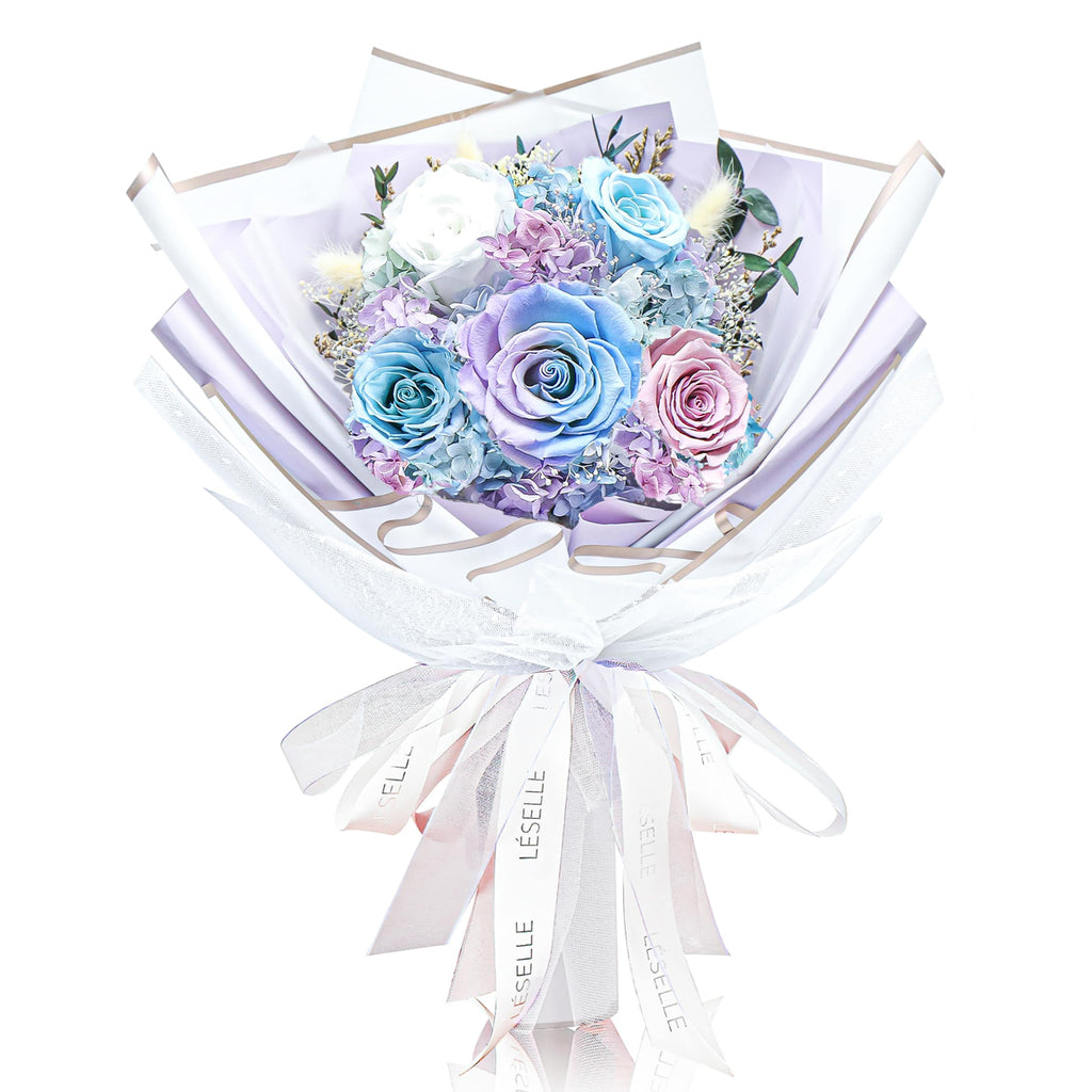 Preserved Flower Bouquet - Blue / Purple Two Toned Roses - M