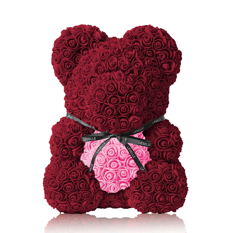 Handmade Rose Bear - Burgundy