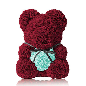 Handmade Rose Bear - Burgundy