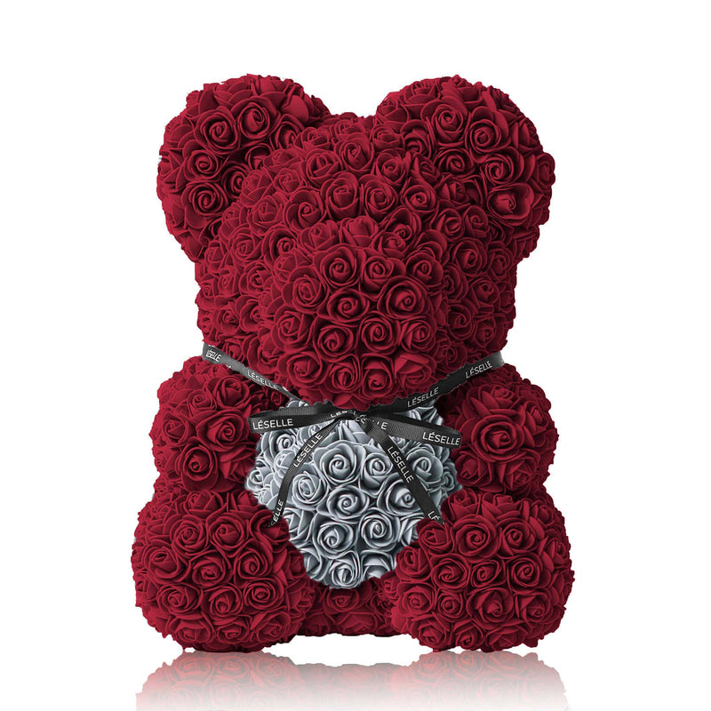 Handmade Rose Bear - Burgundy