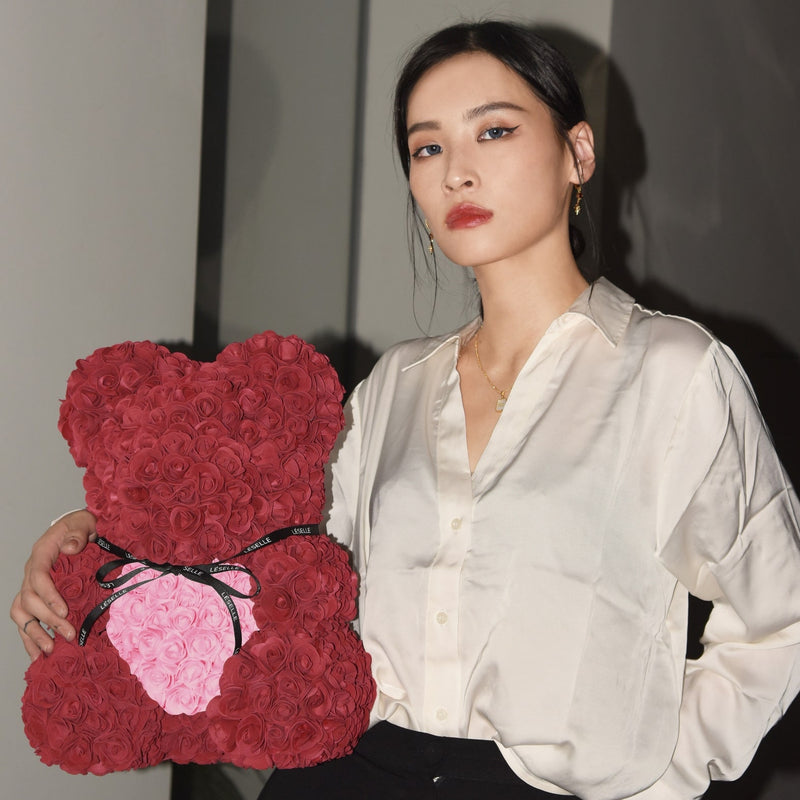 Handmade Rose Bear - Burgundy