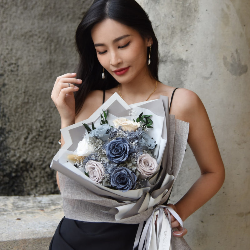 Preserved Flower Bouquet - Morandi Grey Roses