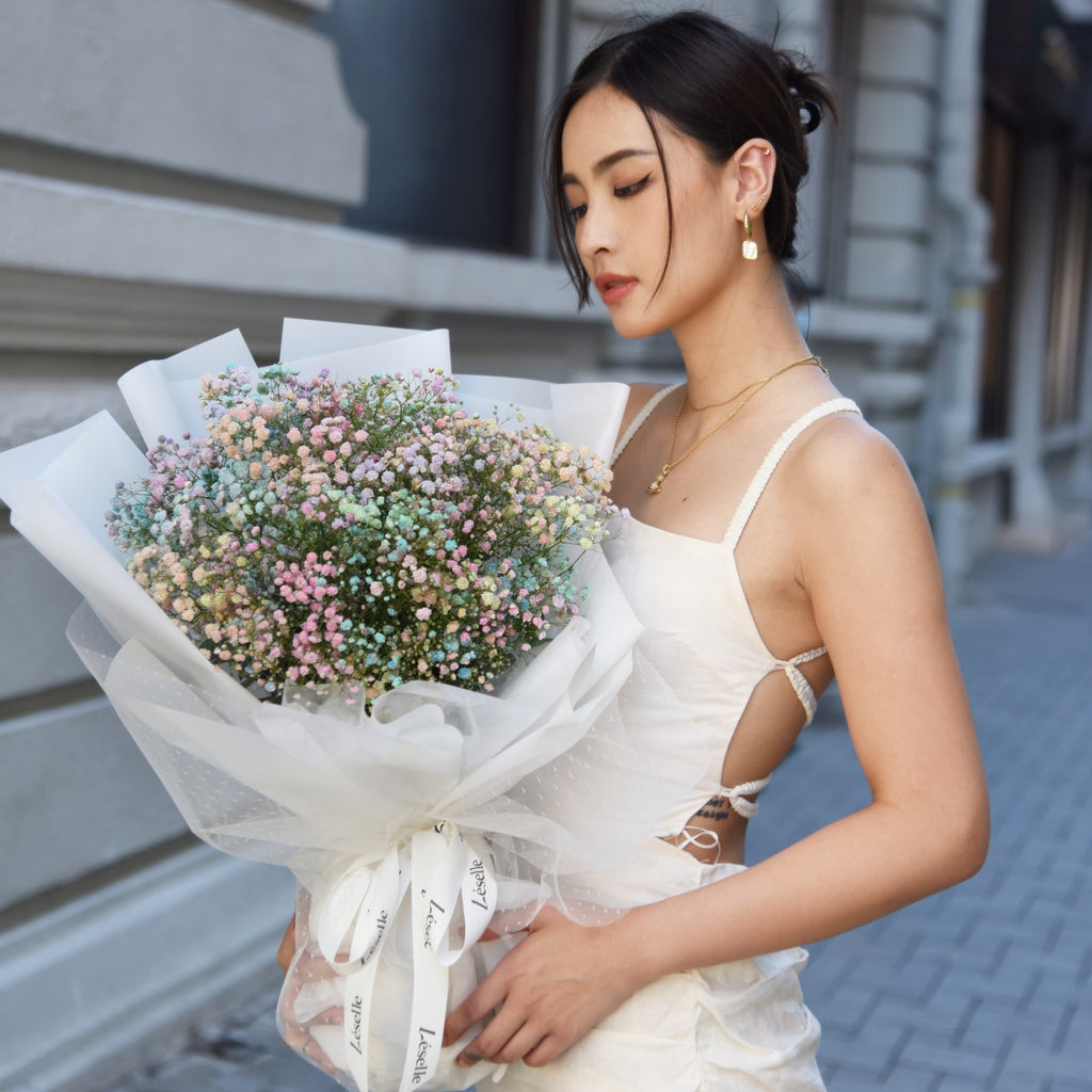 Fresh Flower Bouquet - Rainbow Baby's Breath (L)