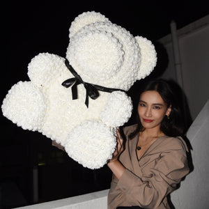Giant Handmade Rose Bear - Pearl White