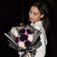 Preserved Flower Bouquet - Purple & White Roses