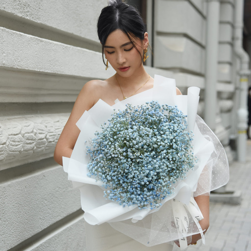 Fresh Flower Bouquet - Sky Blue Baby's Breath (L)