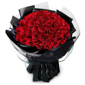 Fresh Flower Bouquet - Classic Red Roses (Black Wrapper) - 33/50/99 Roses