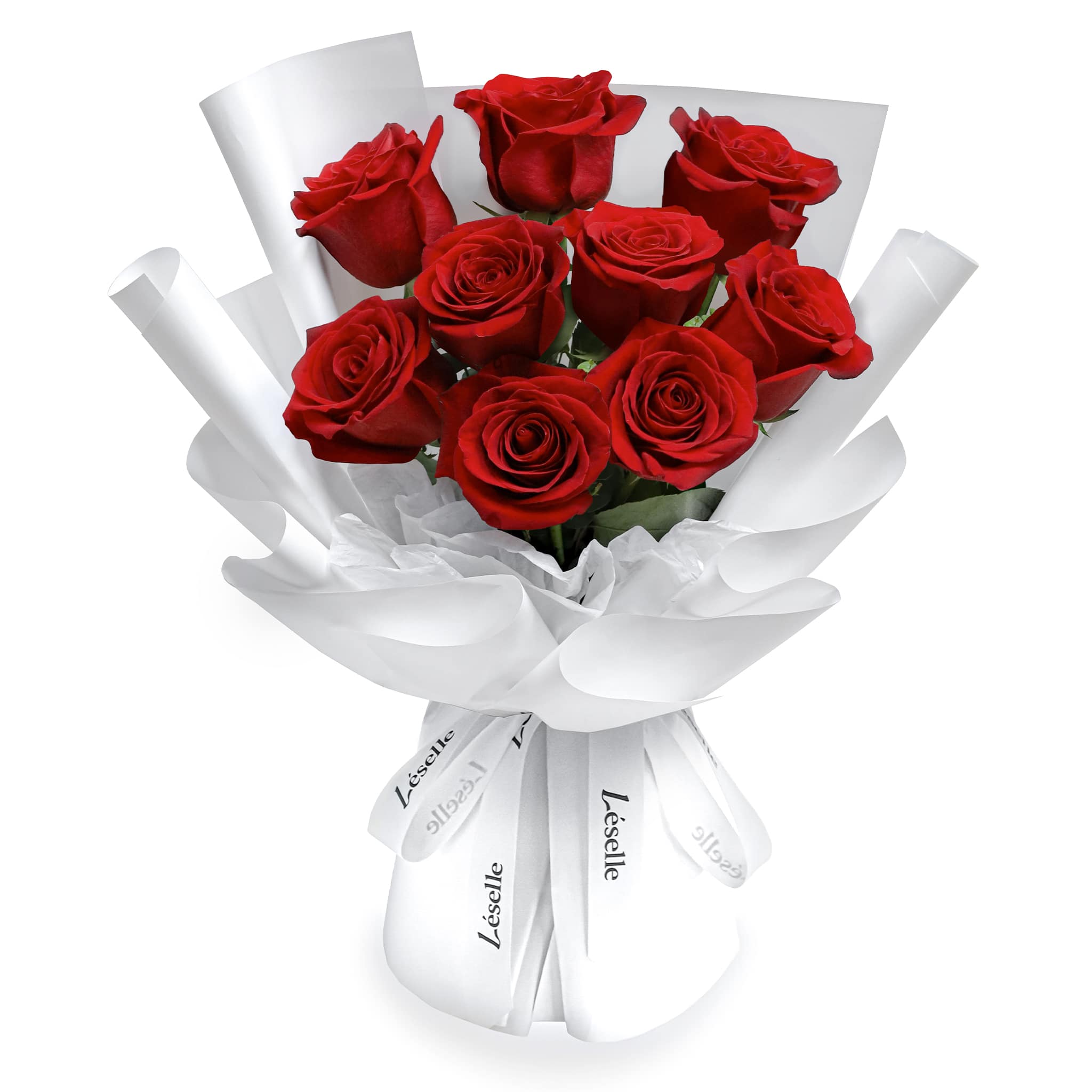 Fresh Flower Bouquet - Classic Red Roses (White Wrapper)|Léselle