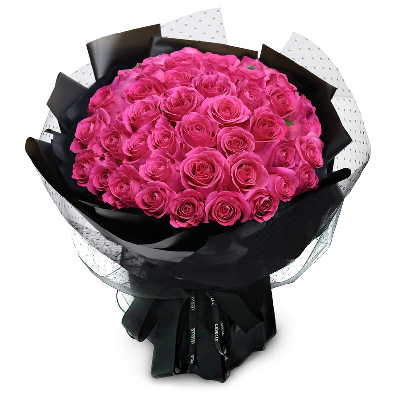 Fresh Flower Bouquet - Fuchsia Roses - 33/50/99 Roses