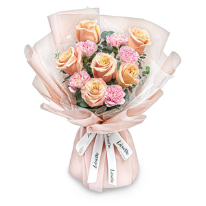 Fresh Flower Bouquet - Pale Pink Carnations & Champagne Roses