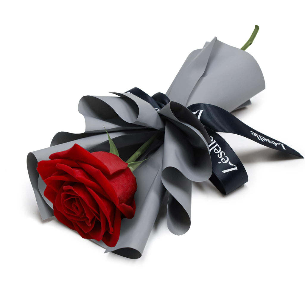 Fresh Flower Bouquet - Single Classic Red Rose (Grey Wrapper)