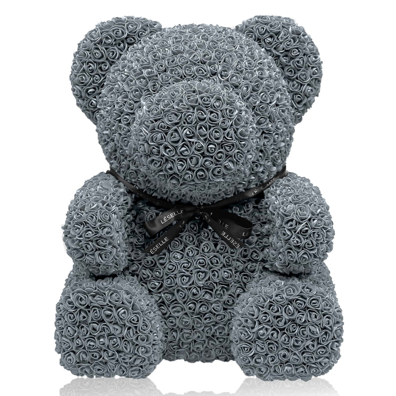 Giant Handmade Rose Bear - Platinum Grey