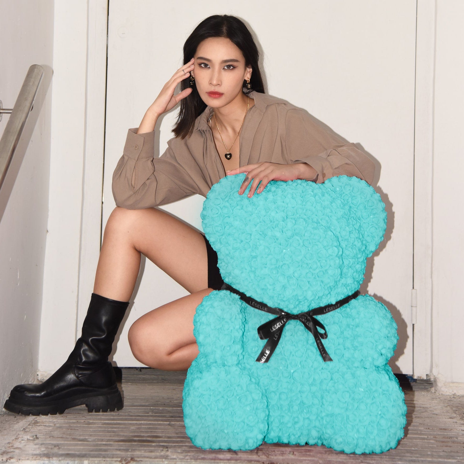 Giant Handmade Rose Bear Tiffany Blue Leselle