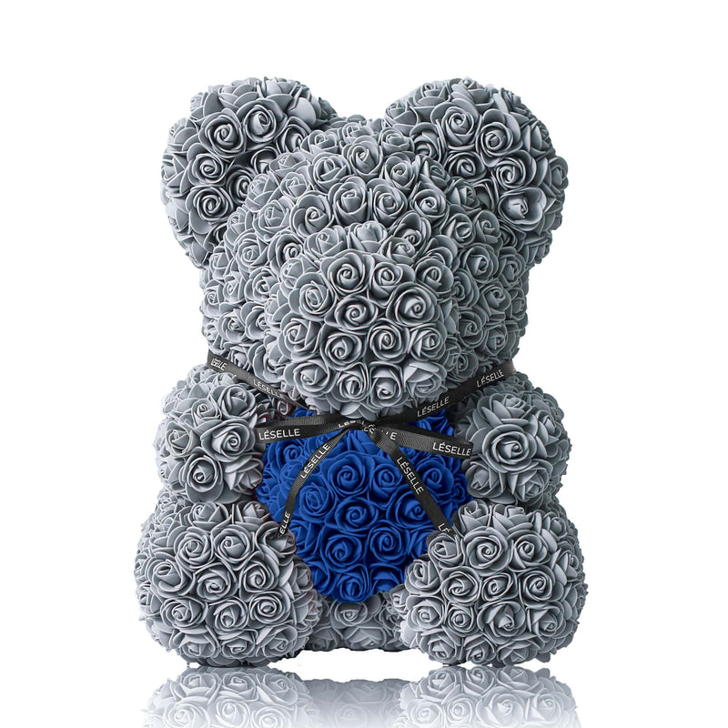 Handmade Rose Bear - Platinum Grey