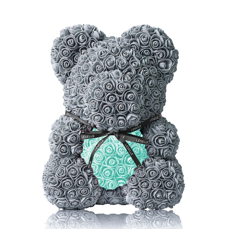 Handmade Rose Bear - Platinum Grey